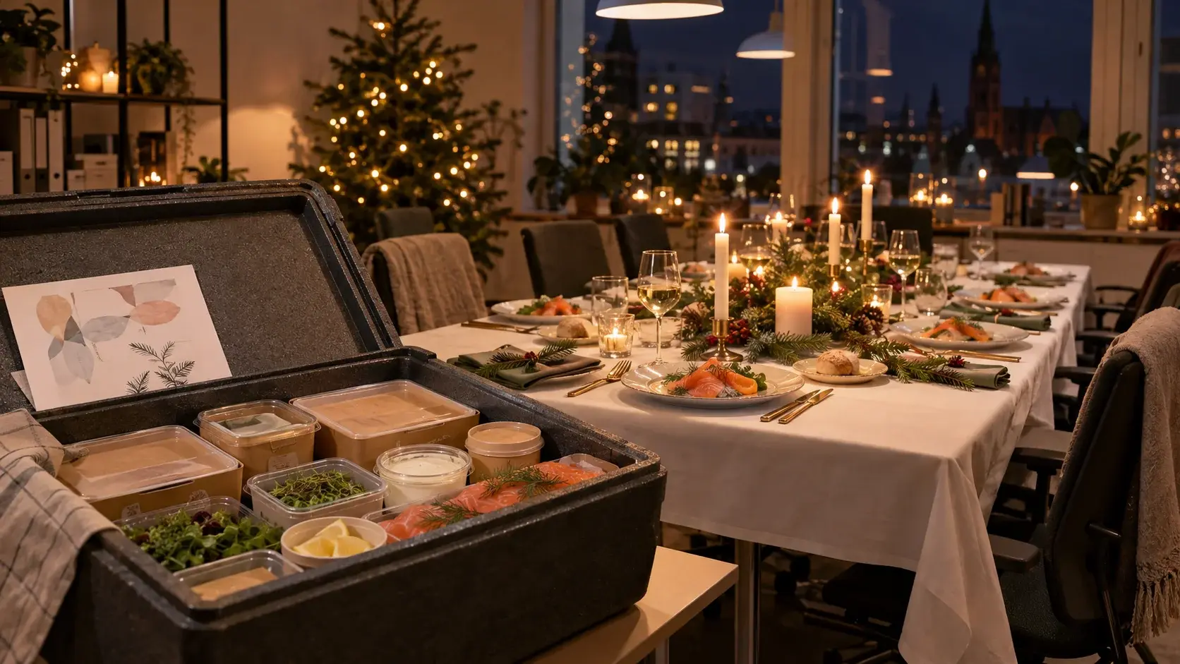 Julefrokosten der kommer i en termokasse